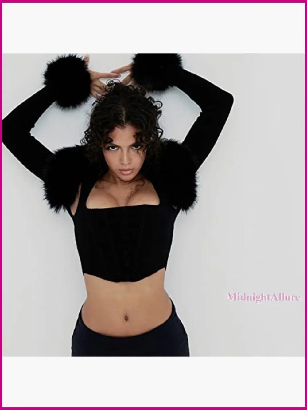Long Sleeve Crop Jacket with Removable Faux Fur Collar Lightweight Clubwear - Picture 4 of 6